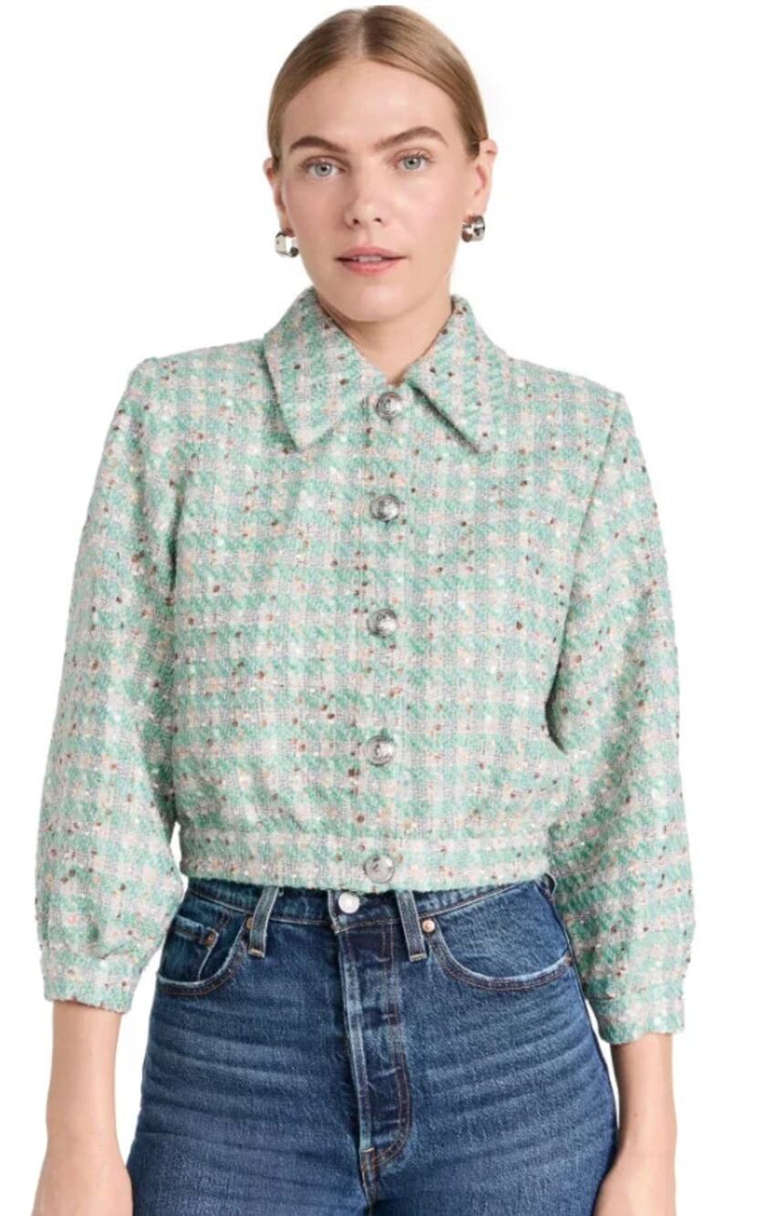 L'Agence Bridges Tweed Jacket in Turquoise size 2
